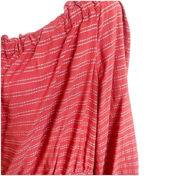 Lane Bryant Size 26/28 Square Neck Off The Shoulder Peasant Blouse Pink Metallic - Picture 7 of 12